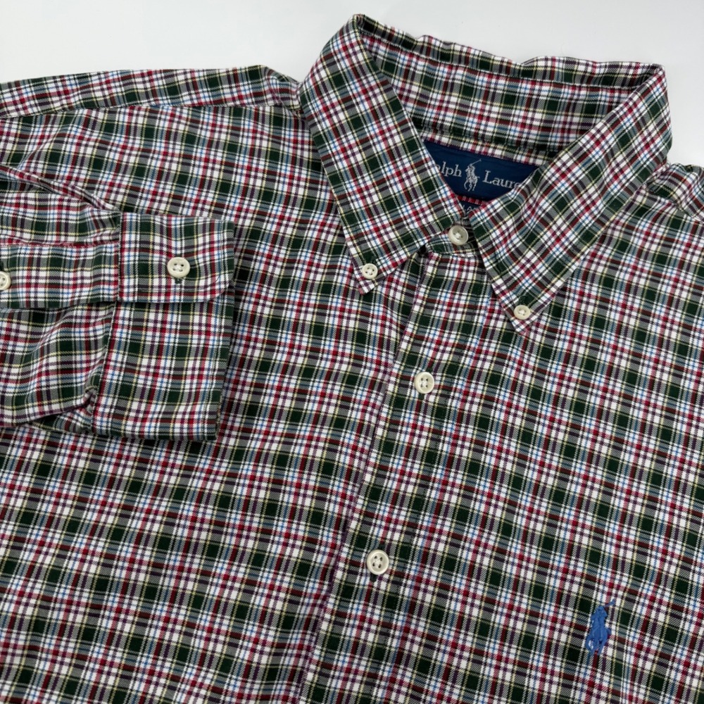 Ralph Lauren Button Down Shirt Men XL Red Green Plaid Blake Cotton Long‎ Sleeve